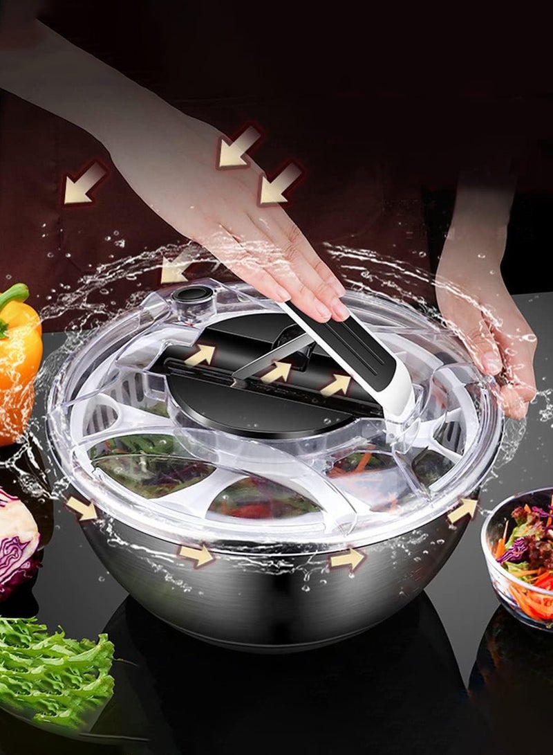 LEOKOR Salad Spinner, Multifunction Fruit Cleaner Drainer, Stainless Steel Design Vegetable Dryer with 3.5L Bowl, Manual Salad Spinner and Drain Lettuce Quick Spinner - Image 4