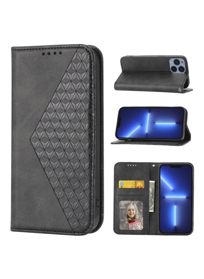 Zaboon Case For iPhone 12 Pro Max Cubic Grid Calf Texture Magnetic Closure Leather Phone Case - Image 1