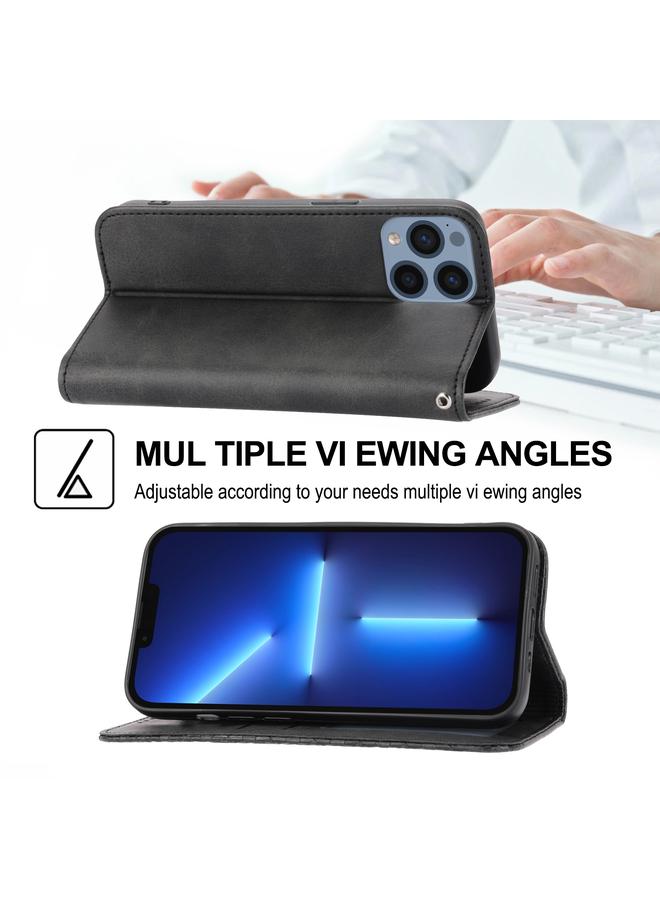 Zaboon Case For iPhone 12 Pro Max Cubic Grid Calf Texture Magnetic Closure Leather Phone Case - Image 5