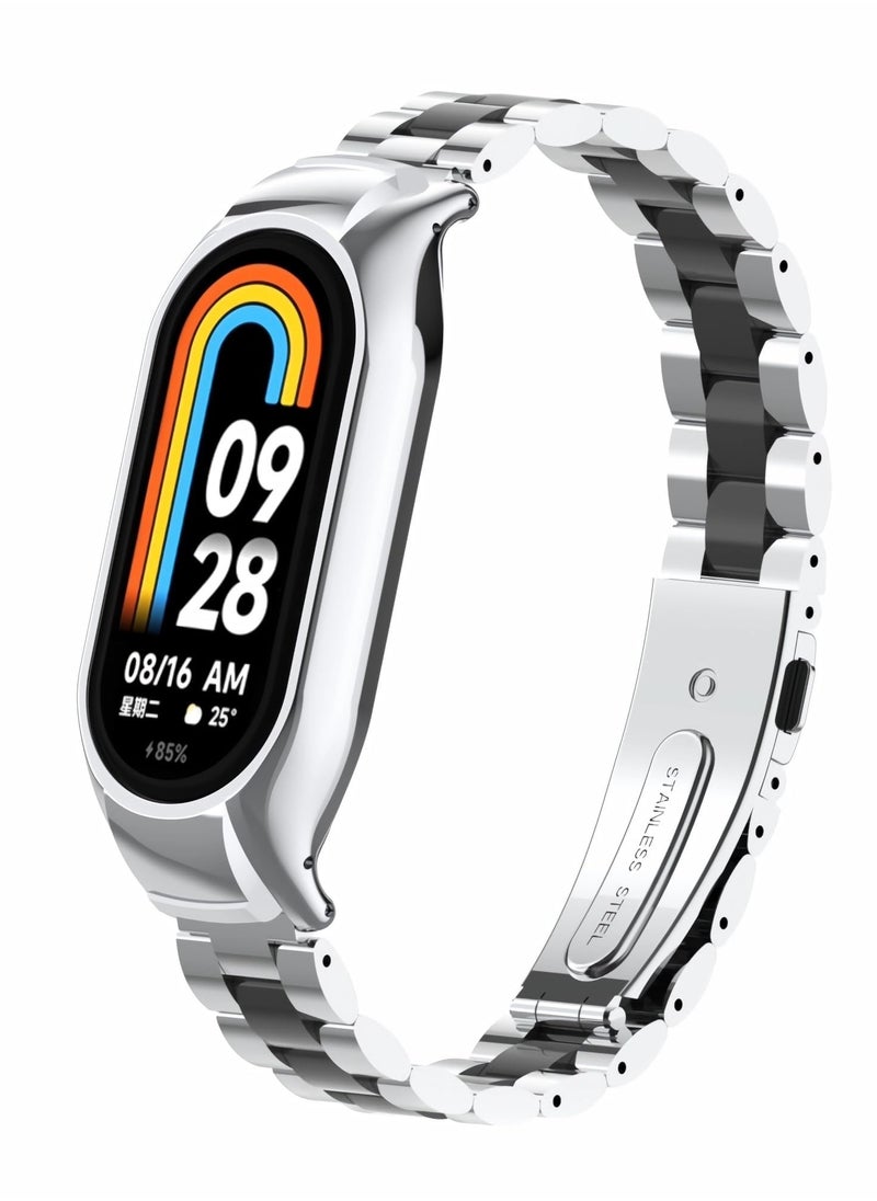 Generic - strap Compatible with  Xiaomi Mi Band 3/4, Stainless Steel Watch Band Metal Replacement Bracelet Wristband  for Xiaomi Mi Smart Xiaomi Mi Band 3/4 black/Silver - Image 1