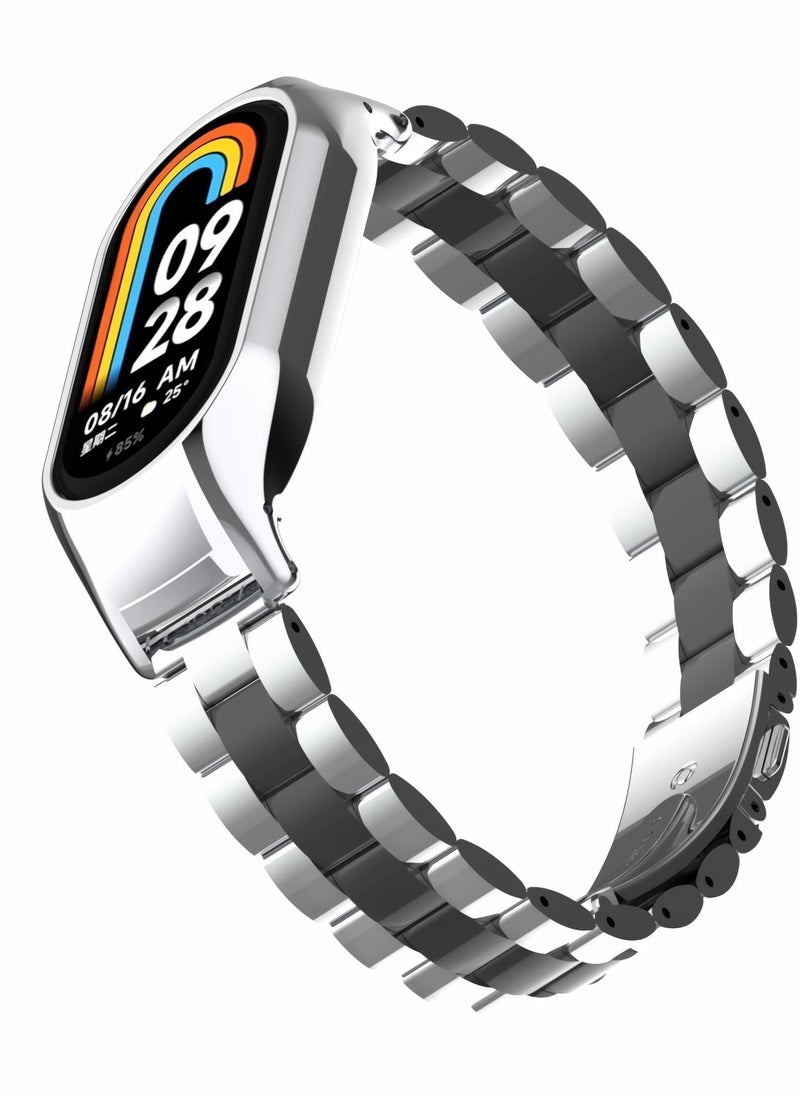 Generic - strap Compatible with  Xiaomi Mi Band 3/4, Stainless Steel Watch Band Metal Replacement Bracelet Wristband  for Xiaomi Mi Smart Xiaomi Mi Band 3/4 black/Silver - Image 1