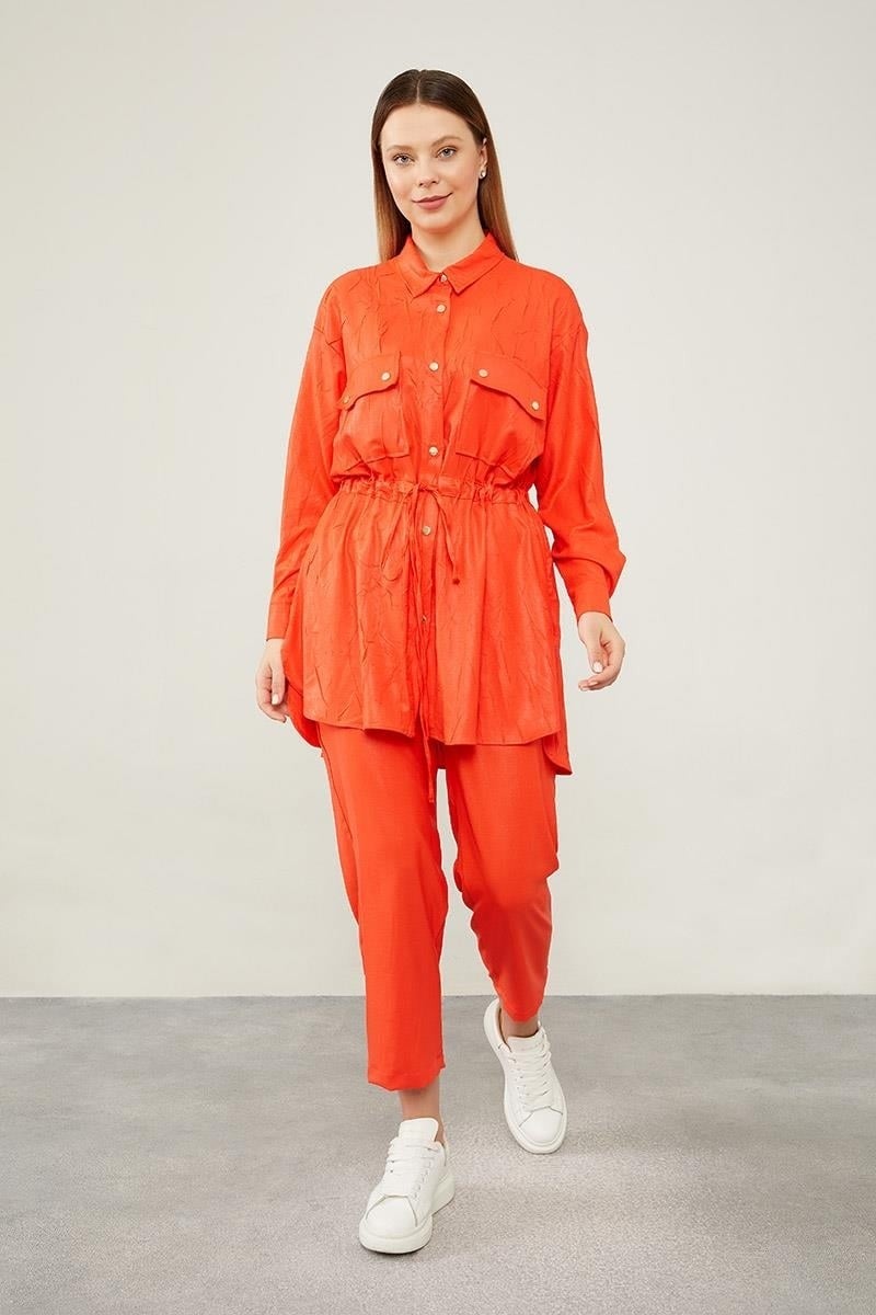Levidor Orange Waist Drawstring Trousers Sports Suit - Image 1