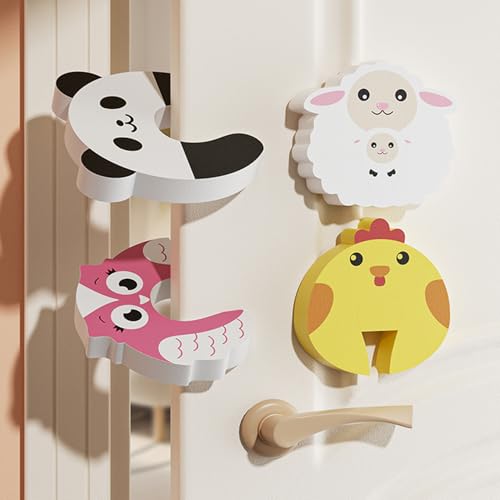 Potency EVA Foam Animal Door Handle Bumper Guard and Finger Pinch Protector for Kids, Multi-Colour (B-AB Multicolor, Pack of 4) - Image 1