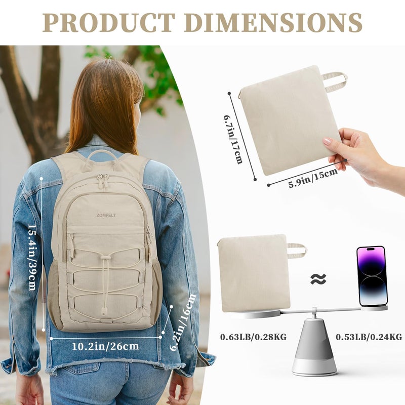 ZOMFELT Hiking Backpack for Women Men, 15L Lightweight Packable Backpack for Trip, Water Resistant Small Travel Backpacks, Foldable daypack for Hiking, Walking, Cycling, Camping, Beige - Image 2