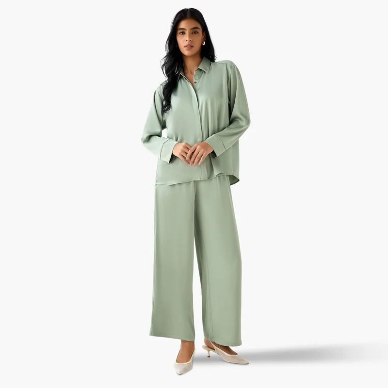 Coord Set with Shirt & Wide Leg Pants