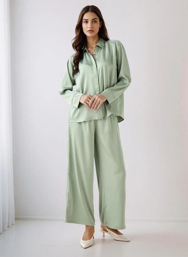 Coord Set with Shirt & Wide Leg Pants