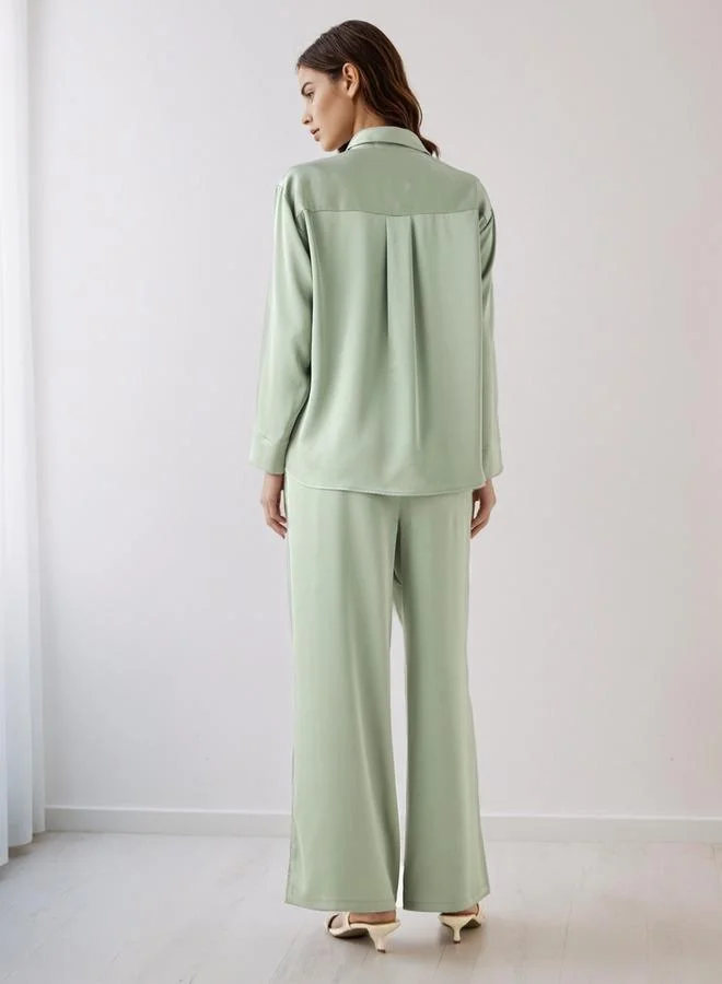 Splash FAV  Coord Set with Shirt & Wide Leg Pants for Women | Best Price UAE