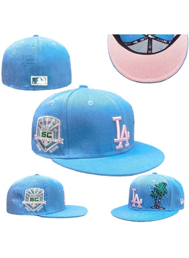 NEW ERA Los Angeles Dodgers 50th Anniversary Light Blue Fitted Cap – Official MLB Commemorative Hat with Palm Tree Embroidery 587SIZE