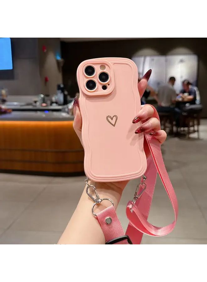 Pink Wave Case With Flat Rope Lanyard For Apple iPhone 16 Pro Max - Image 1