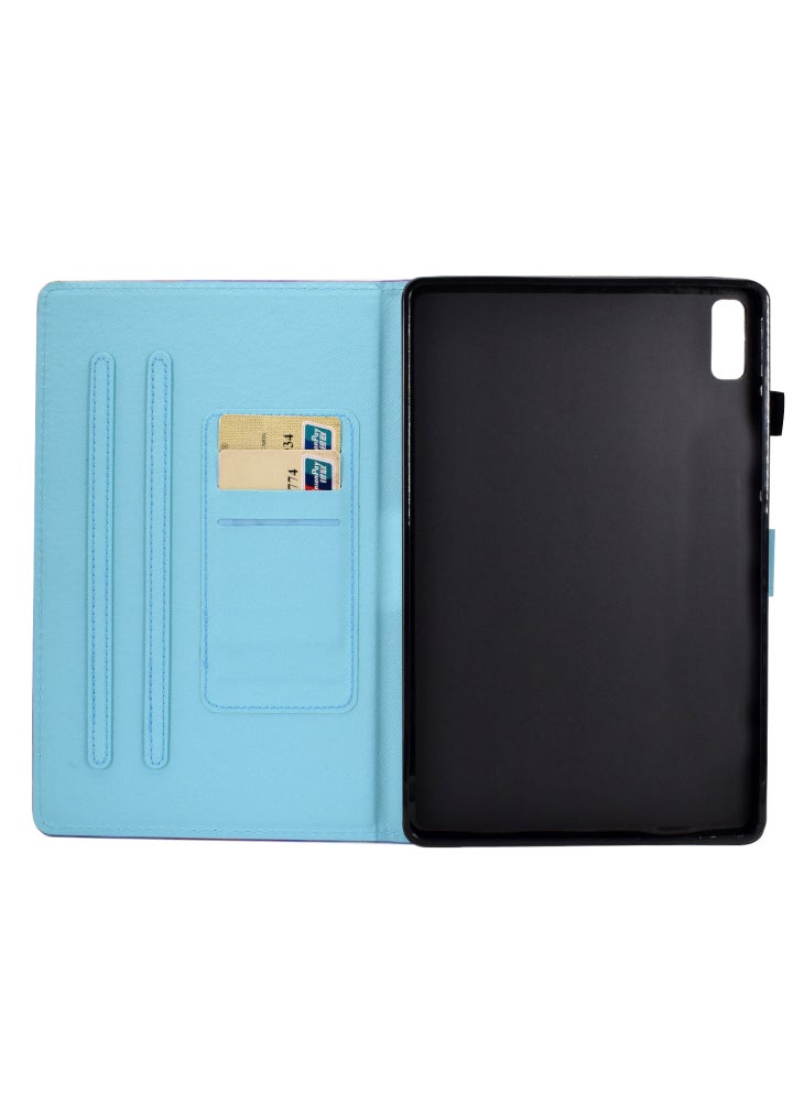 جراب جلدي من البولي يوريثان لجهاز Lenovo Tab M9 TB-310FU اللوحي A2 مطبوع عليه نقشة مع حامل وفتحة للبطاقات - وحيد القرن بألوان قوس قزح - Image 4