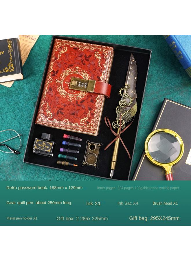 Bluejw Retro European-style Password Notebook Gift Box Hand Account Suit With Lock Hand Account Book For Boys And Girls Cute Cartoon Girls - Image 1