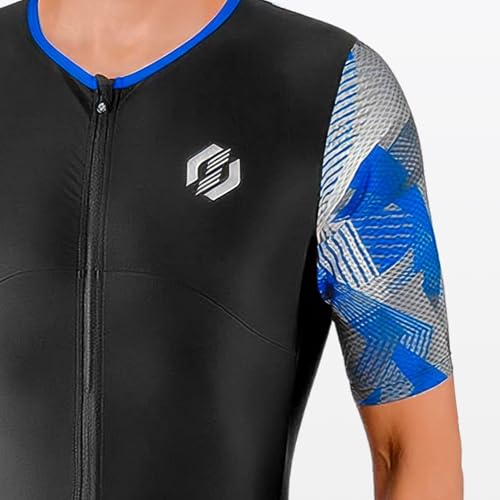 SLS3 Triathlon Suits Mens - Aerodynamic Sleeved Tri Suit Men – Lightweight Trisuit with Premium FX Fabrics - 2 Pockets (Blue Edge, Medium) - Image 5