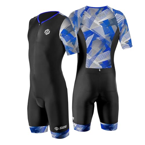 SLS3 Triathlon Suits Mens - Aerodynamic Sleeved Tri Suit Men – Lightweight Trisuit with Premium FX Fabrics - 2 Pockets (Blue Edge, Medium) - Image 1