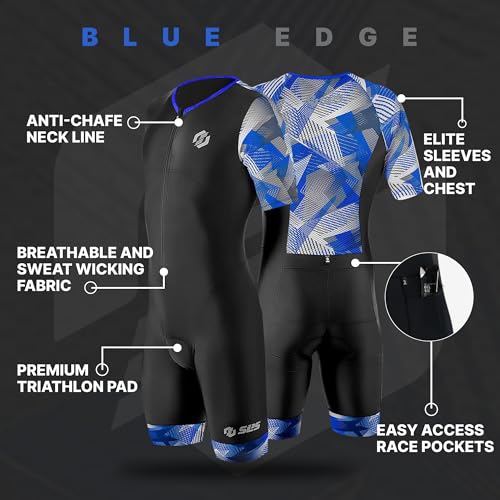 SLS3 Triathlon Suits Mens - Aerodynamic Sleeved Tri Suit Men – Lightweight Trisuit with Premium FX Fabrics - 2 Pockets (Blue Edge, Medium) - Image 3