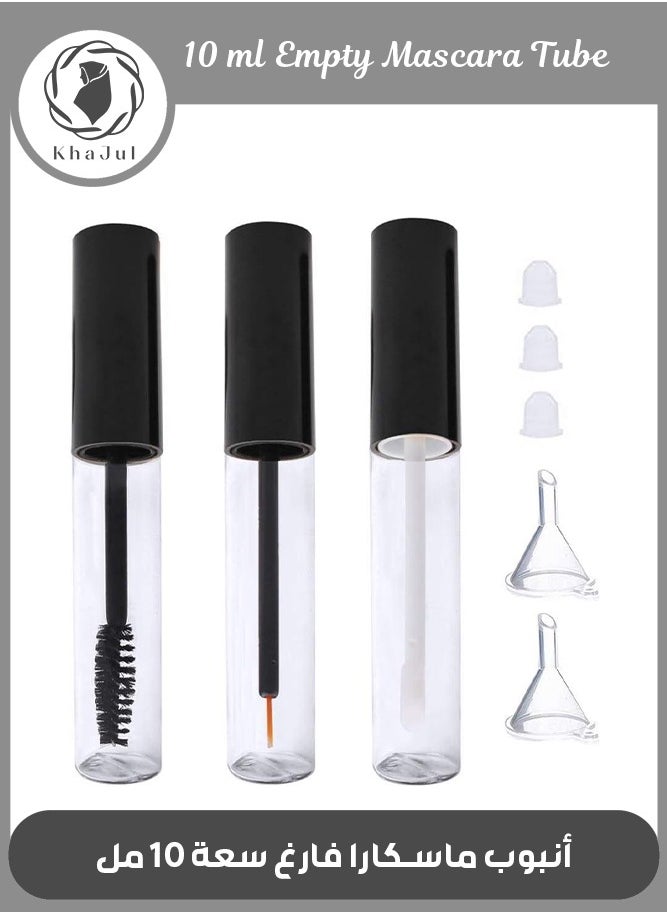 KHAJUL - 3-Piece Empty Mascara Eyeliner and Gloss Tubes Black Eyelash Cream Container Bottle with Funnels Transfer Pipettes for Lip Gloss Eyebrow Serum Eyelash Castor Oil - Image 1