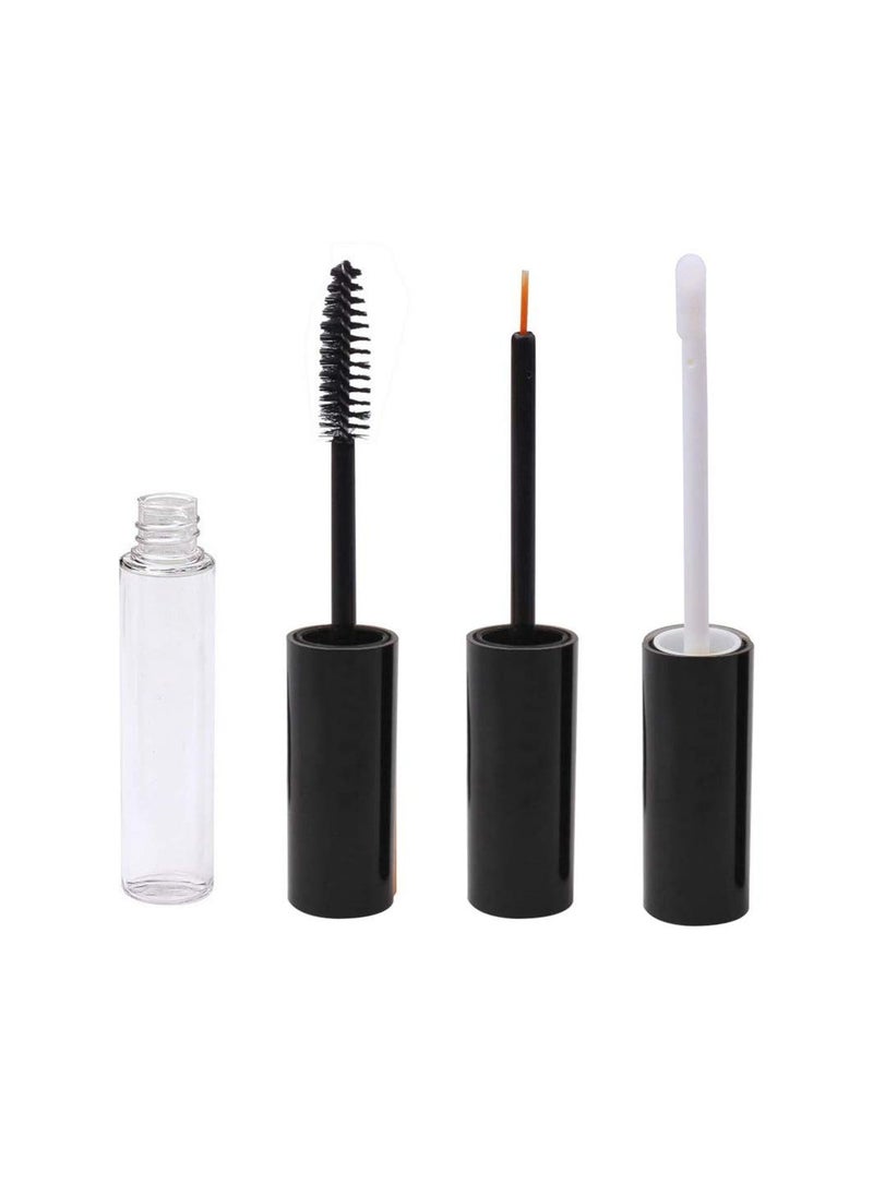 KHAJUL - 3-Piece Empty Mascara Eyeliner and Gloss Tubes Black Eyelash Cream Container Bottle with Funnels Transfer Pipettes for Lip Gloss Eyebrow Serum Eyelash Castor Oil - Image 1