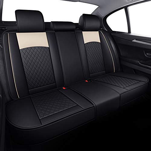 Aierxuan Leather Universal Car Seat Covers Split Bench 40/60 for Honda Acura Chevy Nissan Lexus Toyota Kia Ford Buick Volvo VW Audi Benz Hyundai Infiniti (Rear Seat/Black-Beige) - Image 2
