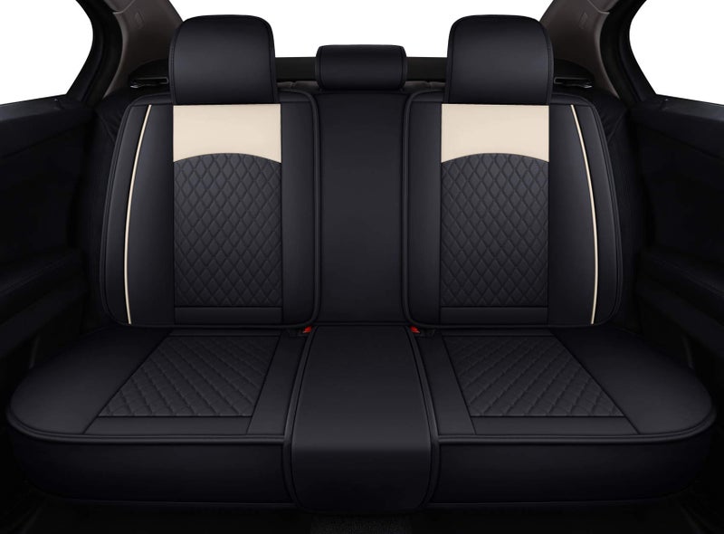 Aierxuan Leather Universal Car Seat Covers Split Bench 40/60 for Honda Acura Chevy Nissan Lexus Toyota Kia Ford Buick Volvo VW Audi Benz Hyundai Infiniti (Rear Seat/Black-Beige) - Image 5