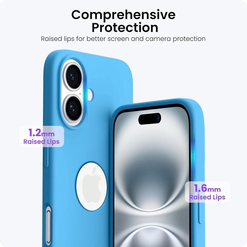Elzzi Microfiber Logo Cut Cover Compatible for iPhone 16 Case Liquid Silicone Cases Full Body 4 Layer Protective Covers Shockproof Back Cover with High Raised Camera Lips (6.1 inch, Aqua Blue) - Image 5