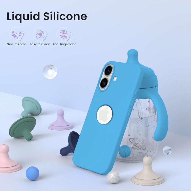 Elzzi Microfiber Logo Cut Cover Compatible for iPhone 16 Case Liquid Silicone Cases Full Body 4 Layer Protective Covers Shockproof Back Cover with High Raised Camera Lips (6.1 inch, Aqua Blue) - Image 4
