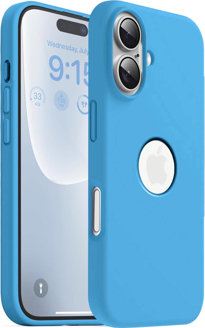 Elzzi Microfiber Logo Cut Cover Compatible for iPhone 16 Case Liquid Silicone Cases Full Body 4 Layer Protective Covers Shockproof Back Cover with High Raised Camera Lips (6.1 inch, Aqua Blue) - Image 1