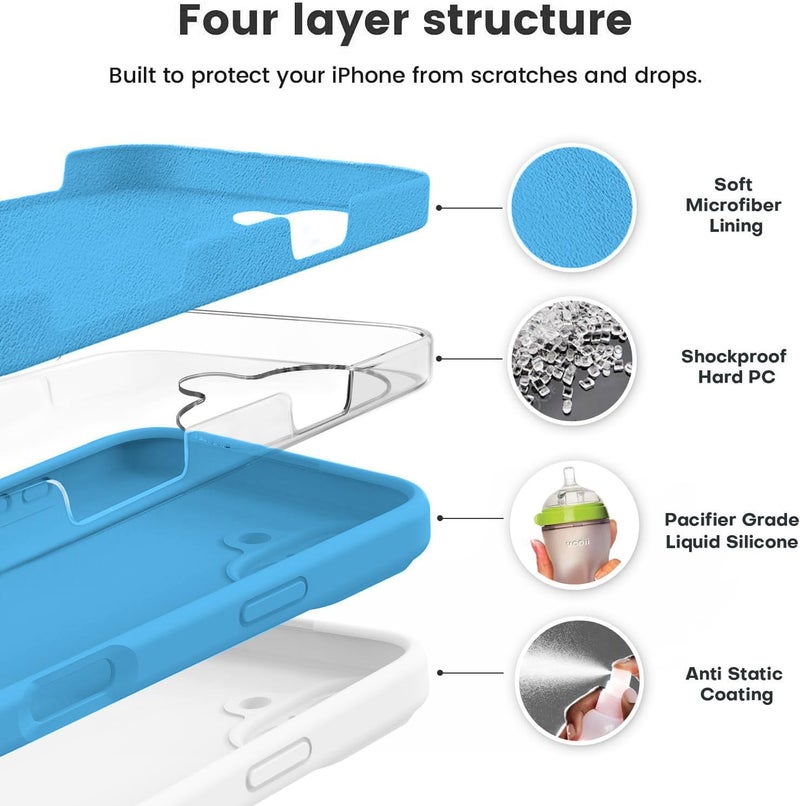 Elzzi Microfiber Logo Cut Cover Compatible for iPhone 16 Case Liquid Silicone Cases Full Body 4 Layer Protective Covers Shockproof Back Cover with High Raised Camera Lips (6.1 inch, Aqua Blue) - Image 3