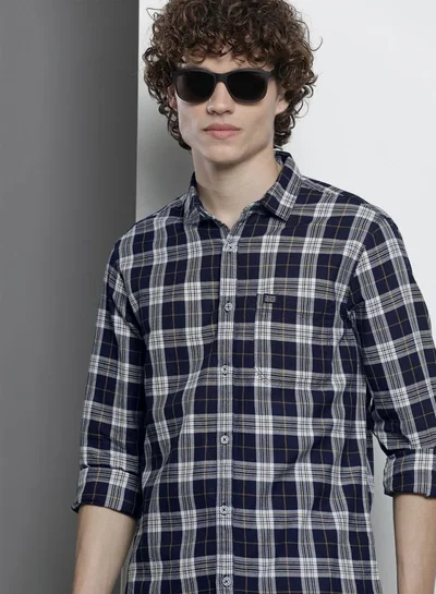 شركة المرآب الهندية Men Slim Fit Checkered Full Sleeves Spread Collar Casual Shirt