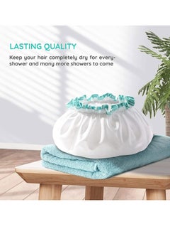 Reusable Double Layer Waterproof Shower Cap with Elastic Band, White and Blue, for Bathing and Hair Protection. - pzsku/ZF158D83696E7121ED827Z/45/_/1735282335/443e7809-b3a4-4fde-9169-ca5096634f9d