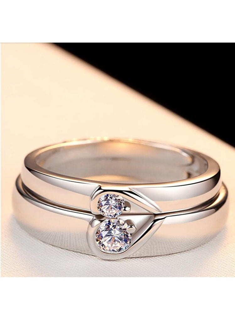 2 pieces platinum plated stainless steel zircon inlay couple rings, heart shaped pair of rings, Valentine's Day, Anniversary gift - Image 4