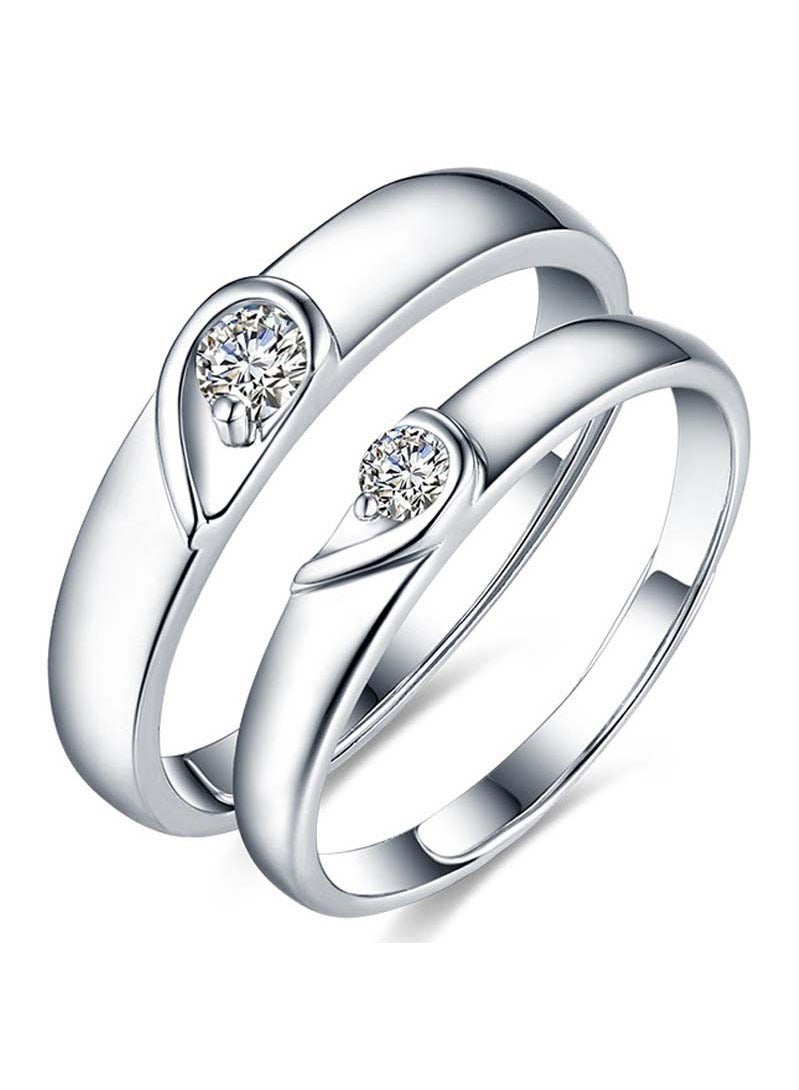 2 pieces platinum plated stainless steel zircon inlay couple rings, heart shaped pair of rings, Valentine's Day, Anniversary gift - Image 2