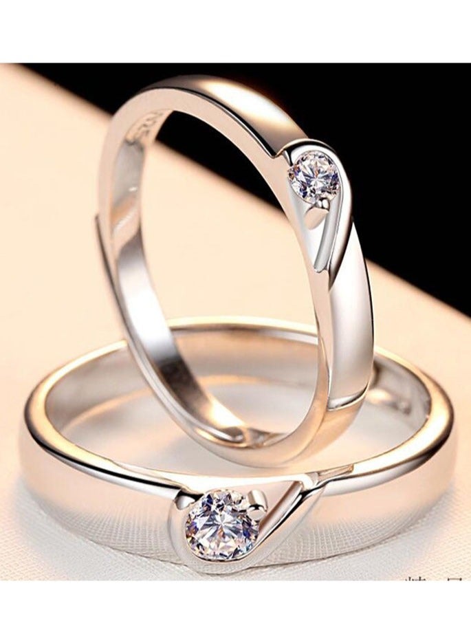 2 pieces platinum plated stainless steel zircon inlay couple rings, heart shaped pair of rings, Valentine's Day, Anniversary gift - Image 3