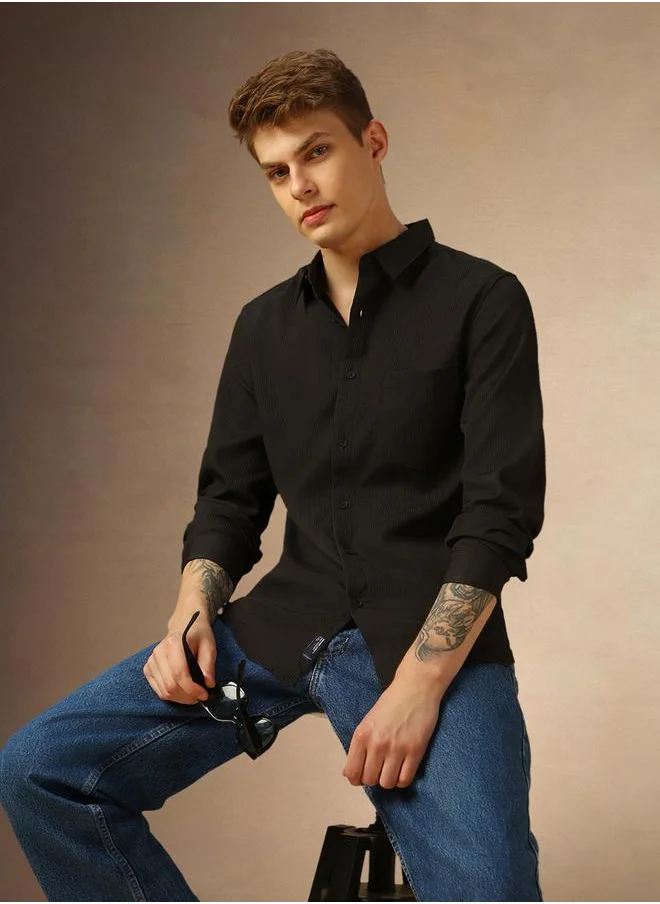دينيس لينغو Dennis Lingo Solid Regular Fit Spread Collar Shirt