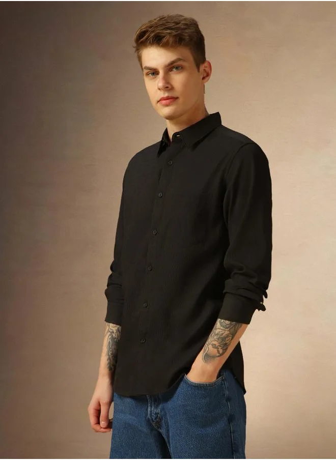 دينيس لينغو Dennis Lingo Solid Regular Fit Spread Collar Shirt