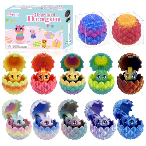 YVBBHE 12 PCS Small 3D Dragon Eggs with Dragon Inside Mini flying Dragons with eyes and wingsEaster Basket Stuffers Mini Animal Easter Egg Set Unique Cute Easter Basket Essentials for Adults Kids A - Image 1