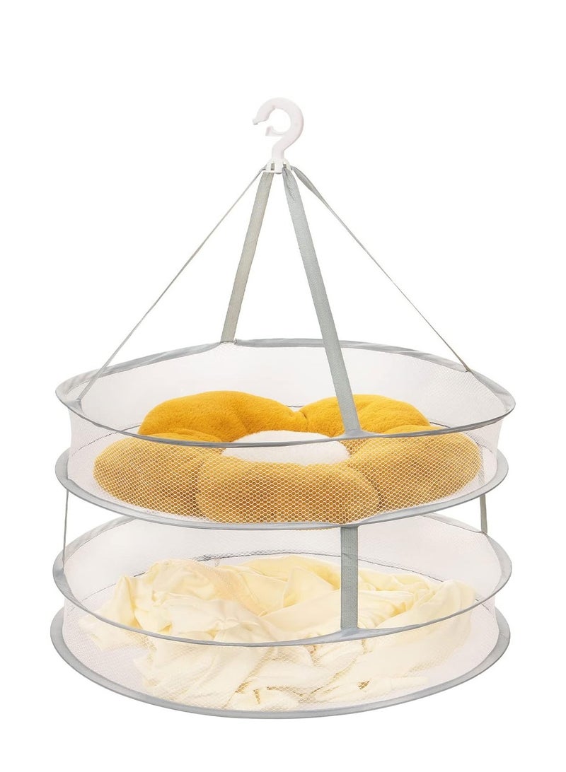 SYOSI Large Folding Clothes Dryer 2Tier Foldable Mesh Clothes Hanging Dryer Sweater Drying Rack with Windproof Hook Multifunction Lay fold Flat Dry Hanger for Hydroponics Flowers Buds Fruits Seafoods - Image 1