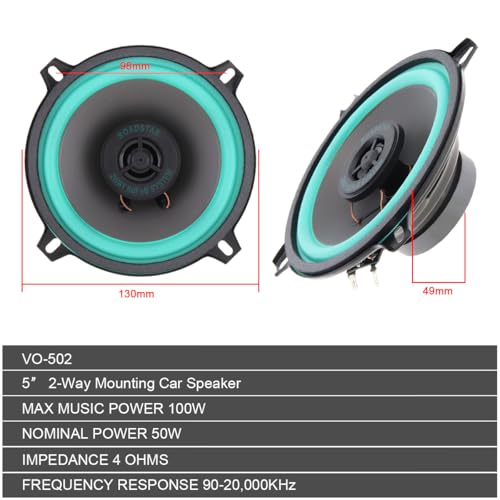 DriSentri Car Speakers, 2 Pieces 5 Inch 100W Universal Car HiFi Coaxial Speaker Vehicle Door Auto Audio Music Stereo Full Range Frequency Loudspeaker - Image 2
