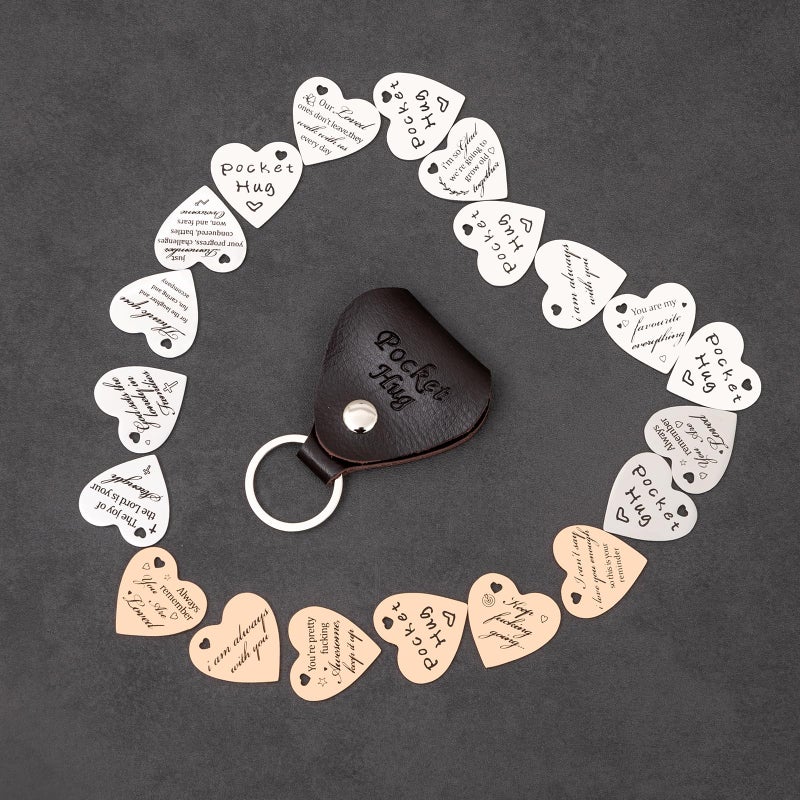 Qunrwe Pocket Hug Leather Keychain,Double Sided Miss You Long Distance Inspirational Birthday Valentine's Day Christmas Gifts-B Style - Image 3