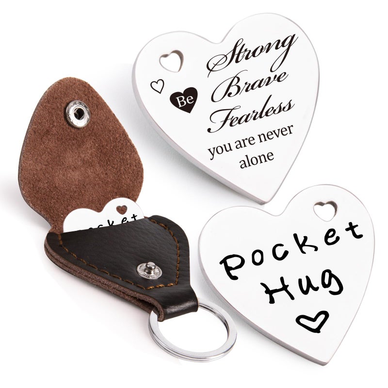 Qunrwe Pocket Hug Leather Keychain,Double Sided Miss You Long Distance Inspirational Birthday Valentine's Day Christmas Gifts-B Style - Image 1