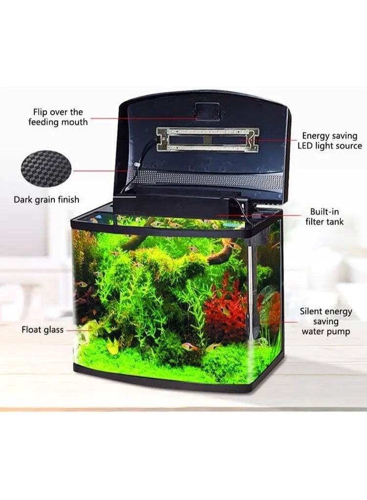 Neo Classic Mini Small Fish Tank with LED Light & Built-In Filter – Desktop Aquarium with Silent Water Pump, Double-Row LED, Feeding Mouth – (Black, 30×19×32 cm) - Image 2
