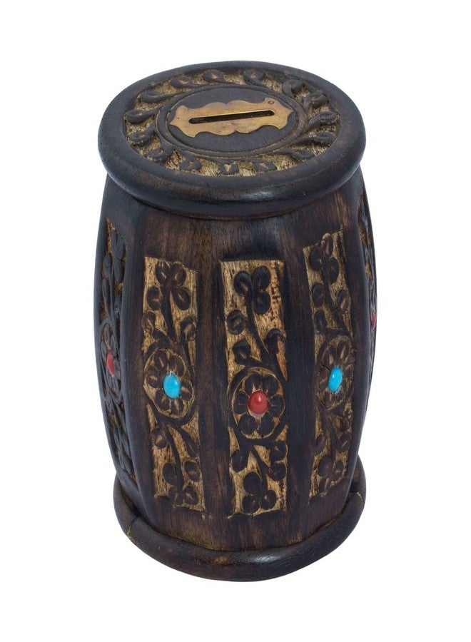 ITOS365 Handicrafted Wooden Barrell Money Bank for Children- Dark Brown Finish | Coin Savings Box Piggy Bank | Gifts for Kids, Girls, Boys & Adults | Large Size Money Storage Box | Safe & Secure - Image 1