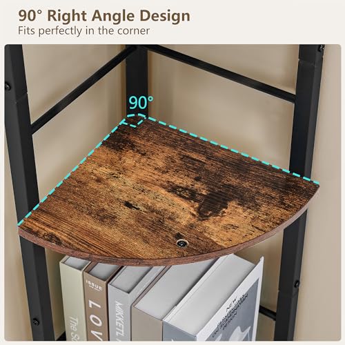 Tajsoon Small Corner Shelf Stand 3 Tier 39.6" Industrial Corner Display Shelf Shelving Unit, Corner Tables for Small Spaces, Bedroom, Living Room, Office, Kitchen, Rustic Brown - Image 2