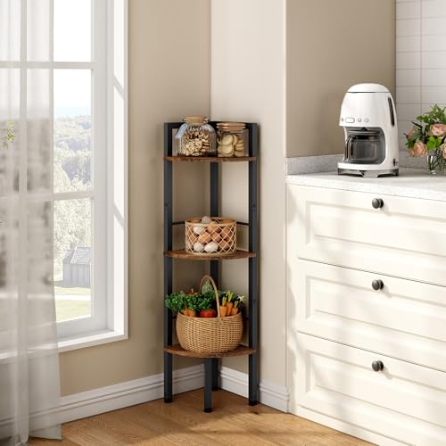 Tajsoon Small Corner Shelf Stand 3 Tier 39.6" Industrial Corner Display Shelf Shelving Unit, Corner Tables for Small Spaces, Bedroom, Living Room, Office, Kitchen, Rustic Brown - Image 1