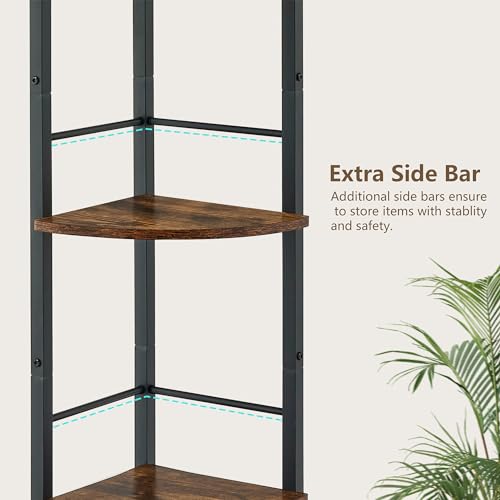 Tajsoon Small Corner Shelf Stand 3 Tier 39.6" Industrial Corner Display Shelf Shelving Unit, Corner Tables for Small Spaces, Bedroom, Living Room, Office, Kitchen, Rustic Brown - Image 3
