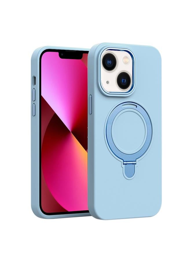 زبون جراب لهاتف iPhone 13 مصنوع من السيليكون السائل MagSafe مع حامل حلقي معدني - Image 1