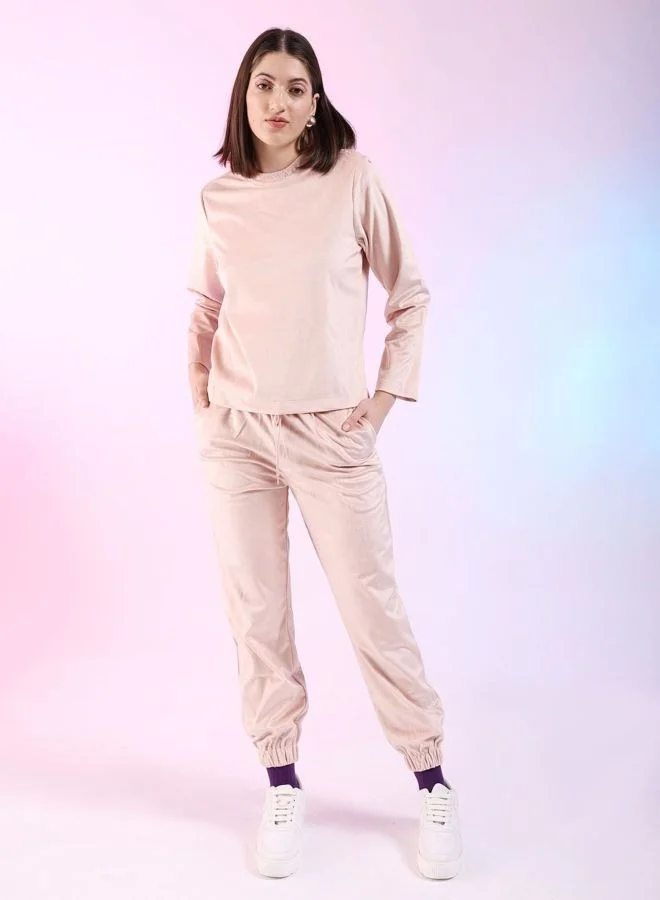 مرفوعة Women Regular Fit Solid Long Sleeve Mid Rise Top and Pant Co-Ord Set