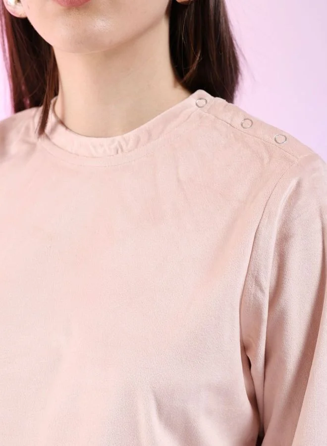 مرفوعة Women Regular Fit Solid Long Sleeve Mid Rise Top and Pant Co-Ord Set
