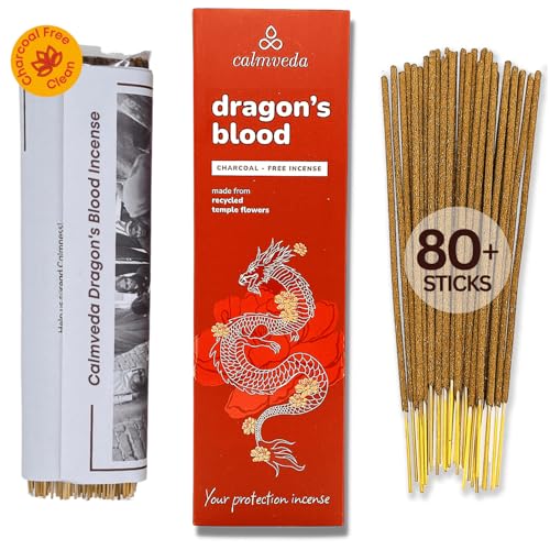 Calmveda Peru Dragons Blood Incense Sticks - (80 Scented Sticks) Charcoal Free, Made from Upcycled Flowers | Sweet, Spicy & Ambery Notes | Protection Incense Sticks for Bad Energy Cleansing (Sangre de Grado) - Image 1