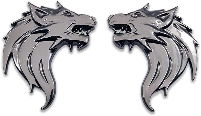 OAN 3D 2 Pcs Wolf Metal Chrome Sticker Logo Fender Badge Emblem Waterproof Self-Adhesive Non-Rusting Decal for Cars & Bikes (8 cms X 6cms appx) (Glossy Black, Set of 2) - Image 1