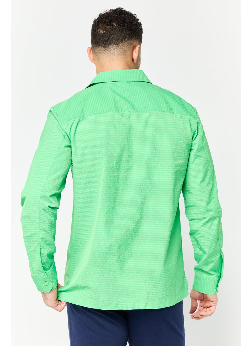 ESPRIT Men Regular Fit Textured Long Sleeve Casual Shirt, Green  - Image 4