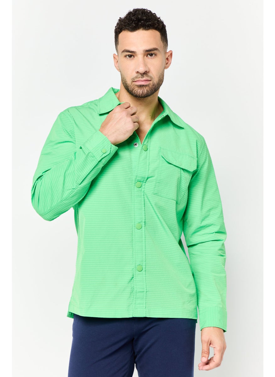 ESPRIT Men Regular Fit Textured Long Sleeve Casual Shirt, Green  - Image 1